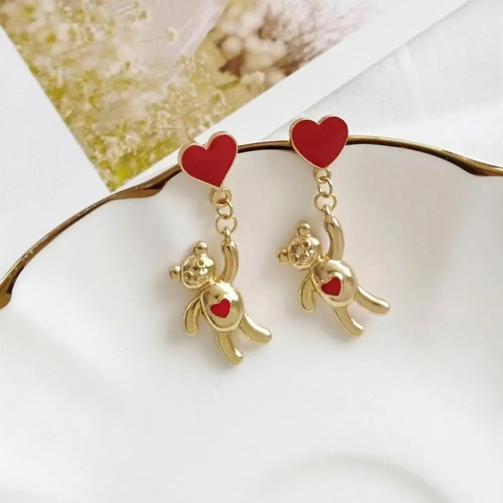 Sweet Women's earrings Asymmetric Hot Air Balloon Heart Bear Dangle Stud Earrings Jewelry Drop Earrings Hanging Earings