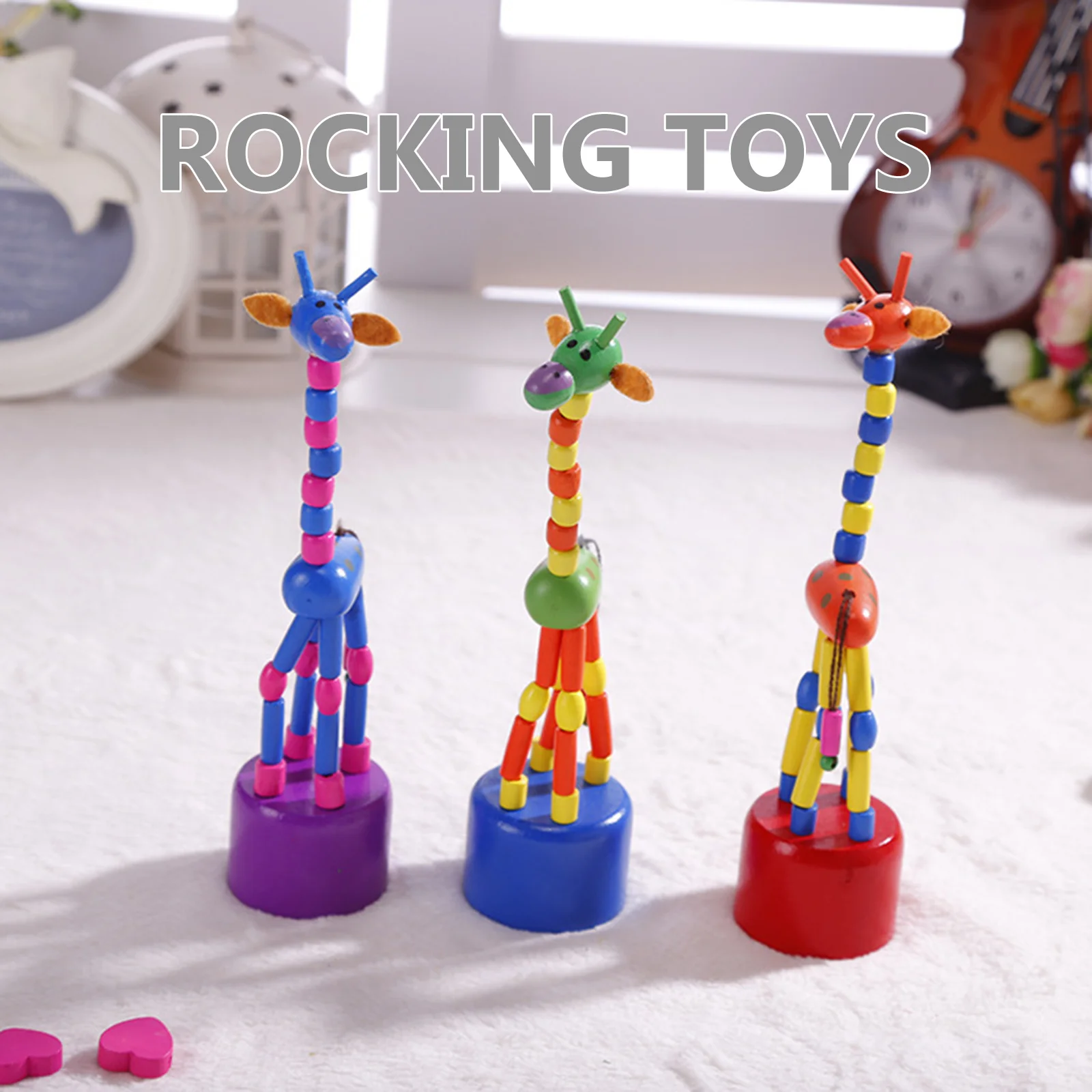 

5 Pcs Wooden Push Up Toys Giraffe for Kids Puzzle Figurine Toddler Squirrel Infant