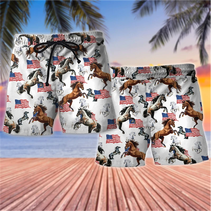 Fashion Horse Graphic Beach Shorts For Men Trend Summer Loose Casual 3D Printed Board Shorts Breathable Quick Dry Swim Trunks