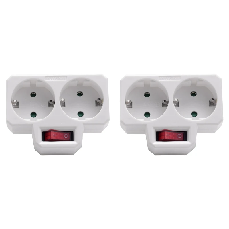 Hot Socket Adapter, Double Plug For Socket, Double Socket With Switch 3800W For Office, Home Or Travel, EU Plug (2 Pack)