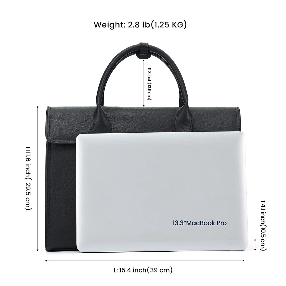 กระเป๋าเอกสารผู้ชายสำหรับแล็ปท็อปขนาด15.6นิ้ววินเทจหนังแท้สำหรับเดินทางธุรกิจสำนักงานเอกสารกระเป๋าถือ