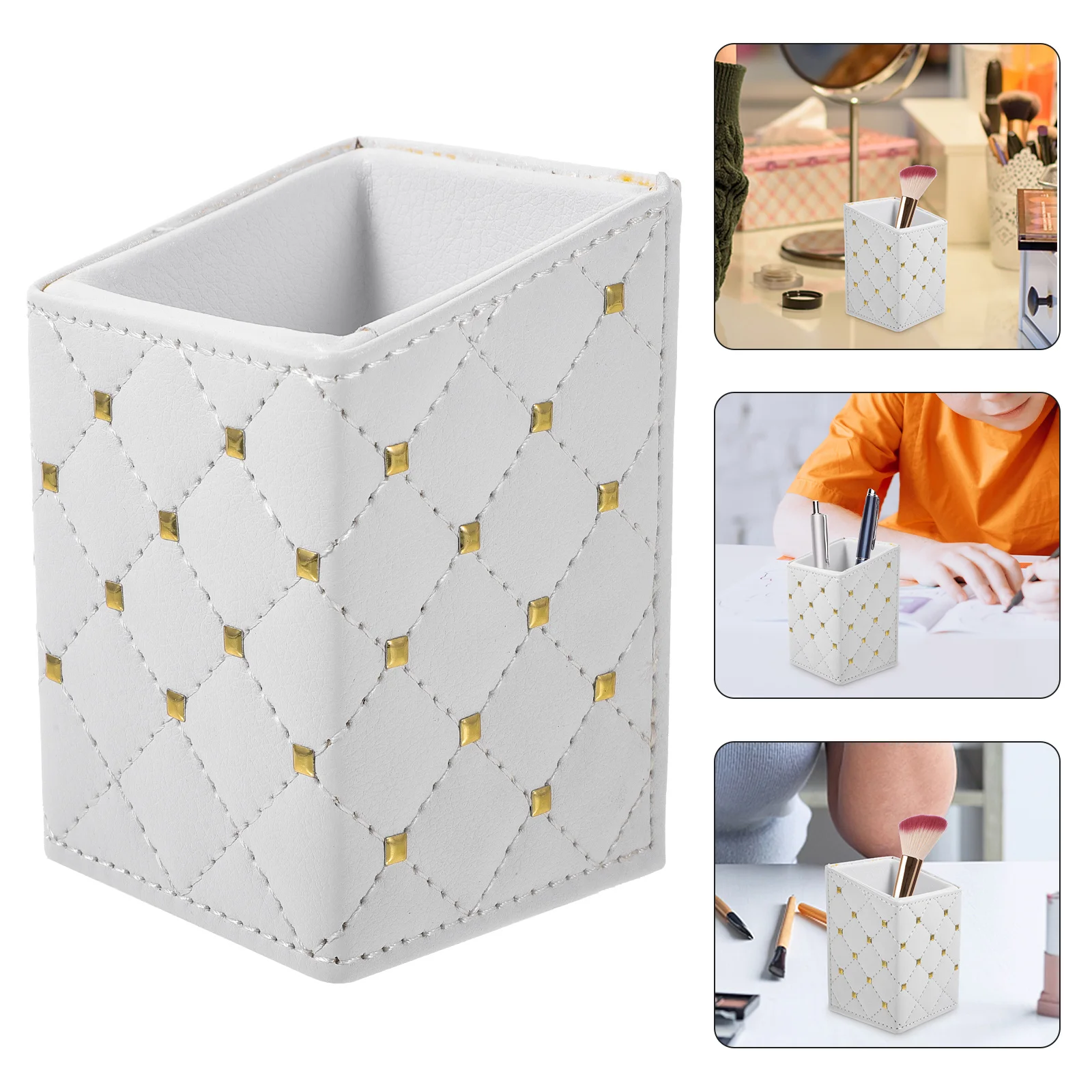 

PU Pencil Holder White Elegant Storage Bucket Manicure Tool Organizer Desk Pencil Holder for Pen Stationery PU Pen Organizer