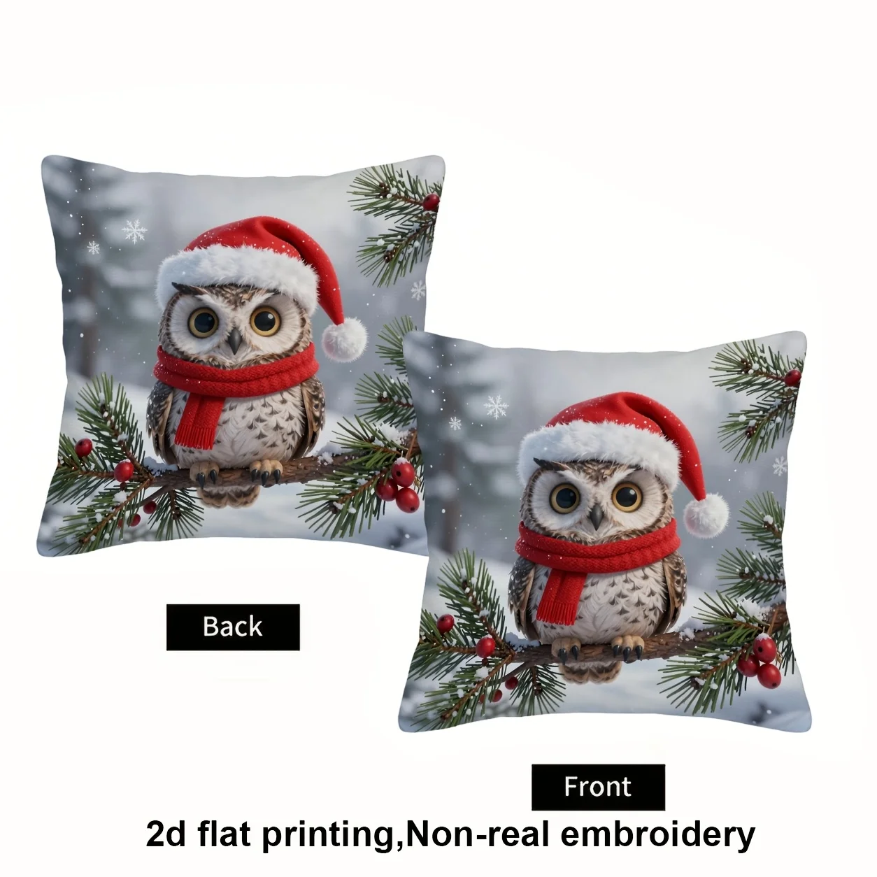 Cute Owl Christmas Pajama Throw Pillow Case Holiday Winter Forest Scene Decor Cushion Cover