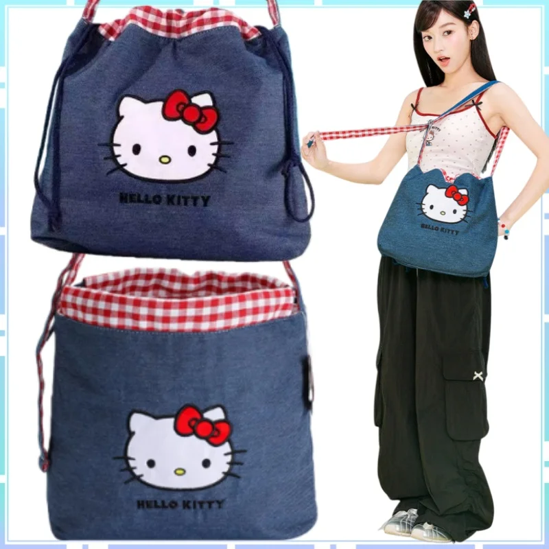 

Новая джинсовая парусиновая сумка Sanrio Hello Kitty на одно плечо, портативная сумка через плечо с героями мультфильмов аниме, подарок-сюрприз для девочек
