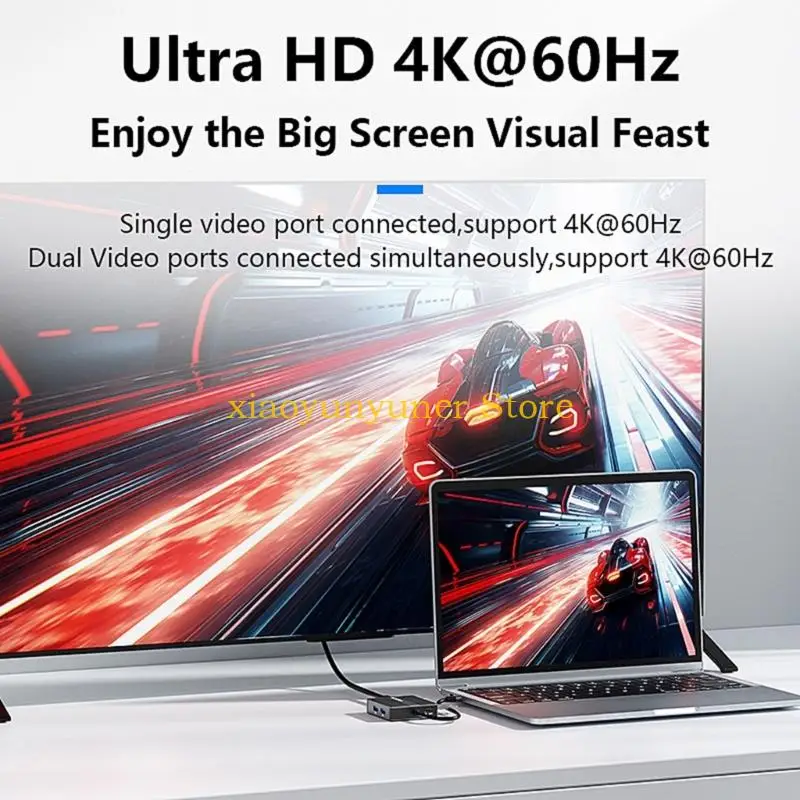 

P9JB Aluminum 7 in 1 Docking Station USB C with HDTV 4K 60Hz 2xUSB 3.2 USB C 1000Mbps RJ45 for Tablet/Laptop/Phone