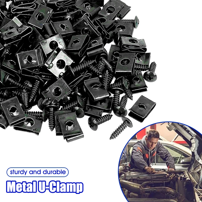 

Car Screw Base U Clip Metal Screw Fastener Clips Anti-rust Self-tapping Screws for Car Bumper Mudguard Fender Base Fixed Kit