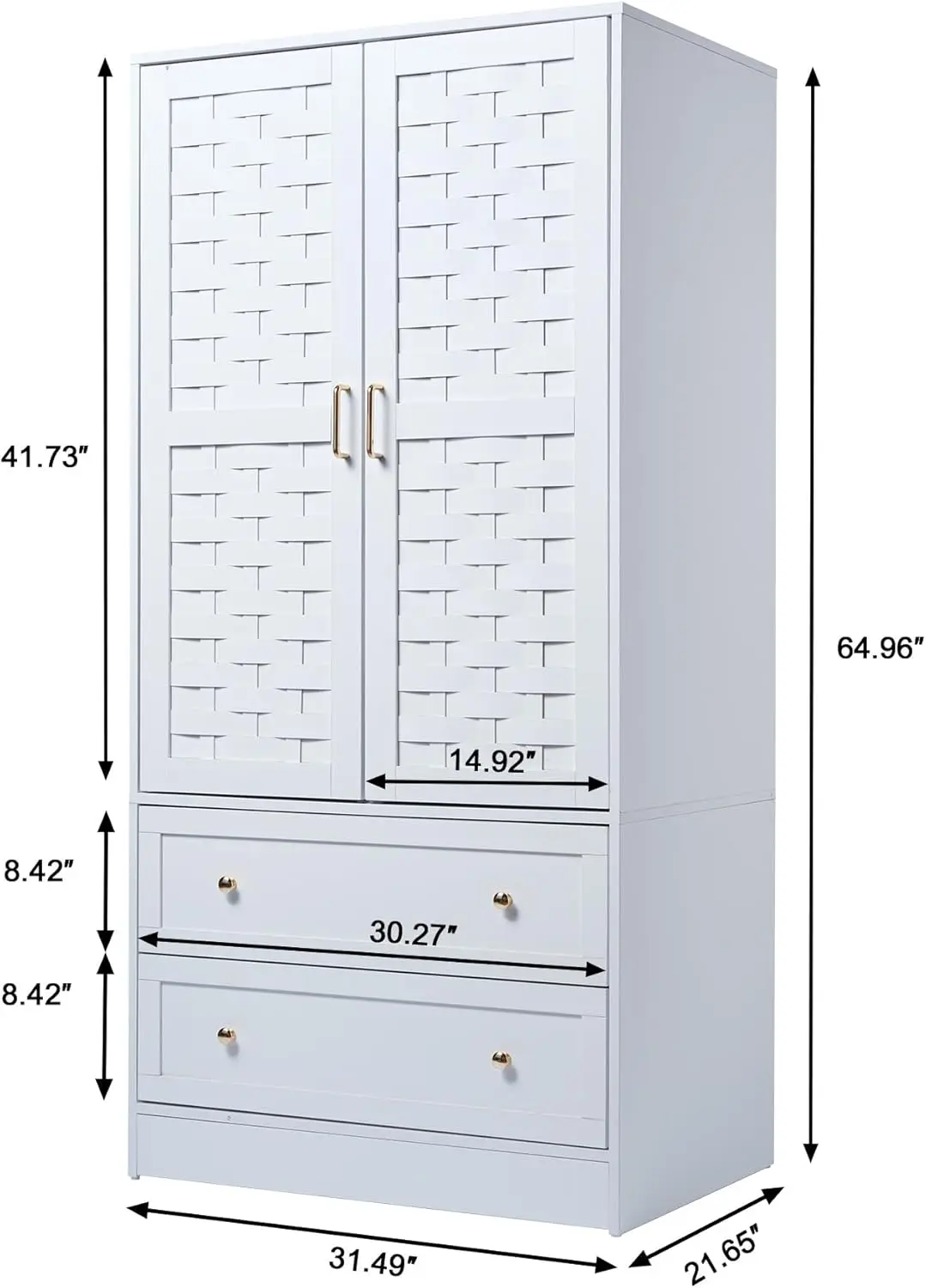 Closet, Freestanding Closet Wardrobe Cabinet with Wide Drawers & Hanging Rod, Armoire for Bedroom, Kids' Room, Dorm (White)