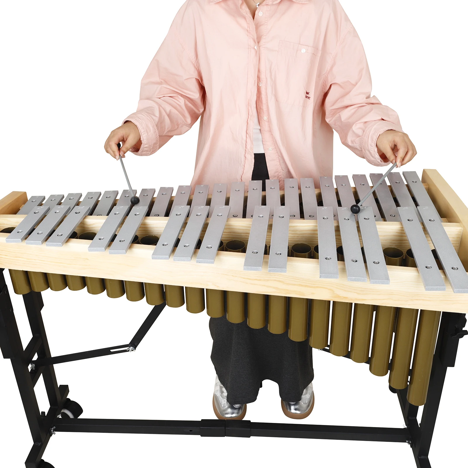 37-Note Aluminum Marimba / Vibraphone Glockenspiel with Double-Row Resonator Tubes, Adjustable Stand with Wheels Marimba