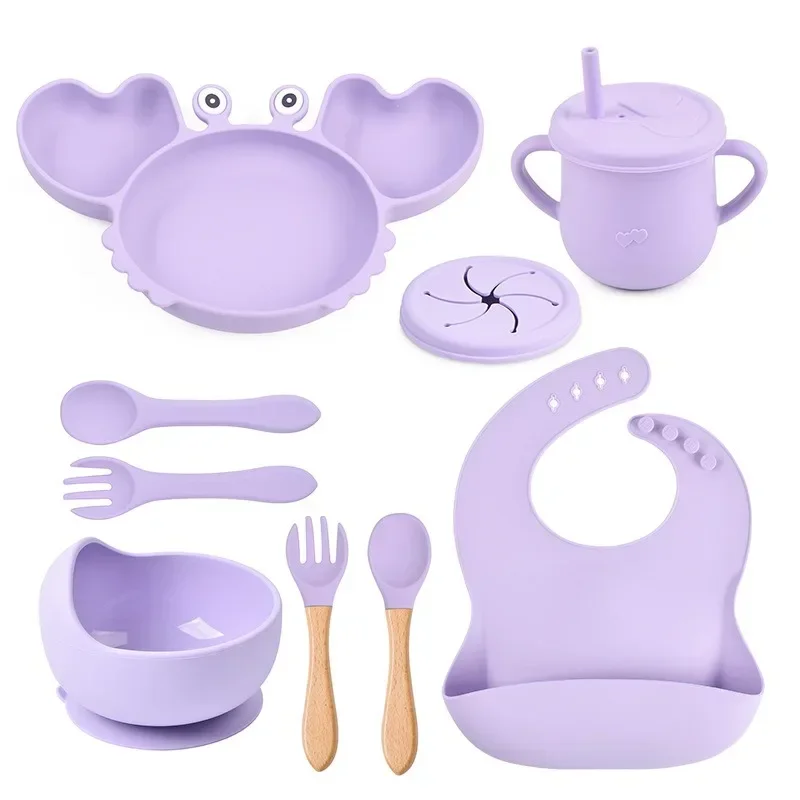 

Baby Plate Baby Food Plate Children's Tableware Set Three Grid Crab Silicone Plate Set