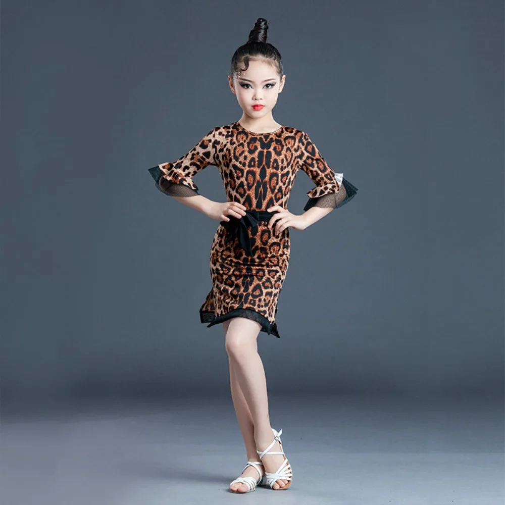 

Latin Dance Practice Outfit New Summer Leopard Printed Split Set Professional Training Costume Stage Dancewear for Daily Class
