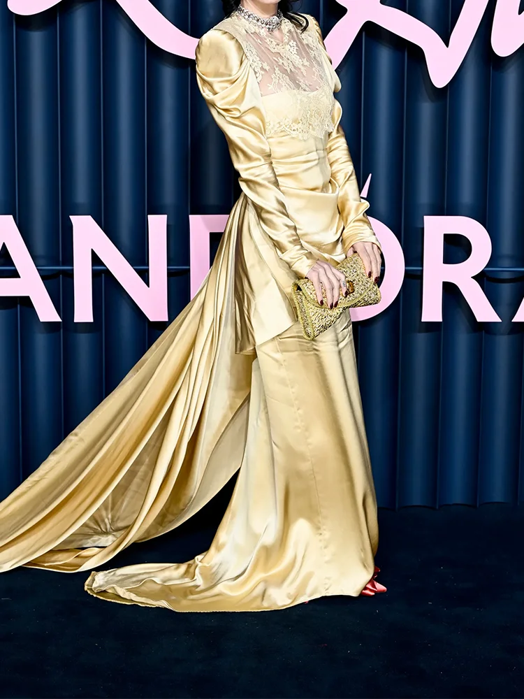 فساتين سهرة رسمية أنيقة من الدانتيل الذهبي بأكمام طويلة حورية البحر فستان المشاهير حسب الطلب #3