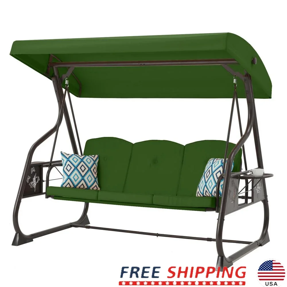 

3-Seat Patio Swing Outdoor Glider Chair with Canopy Adjustable Backrest 800LBS Heavy Duty Metal Frame Cushions Removable Pillows