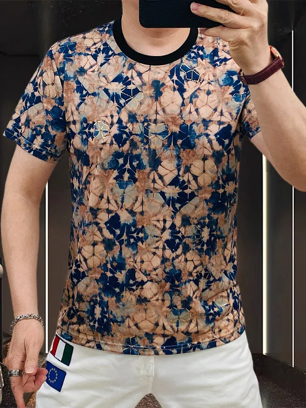 

Men's Slim Fit ort Sve T-irt Summer Cool Feeling round Ne Print Versatile Faionable f Sve Top European Sle