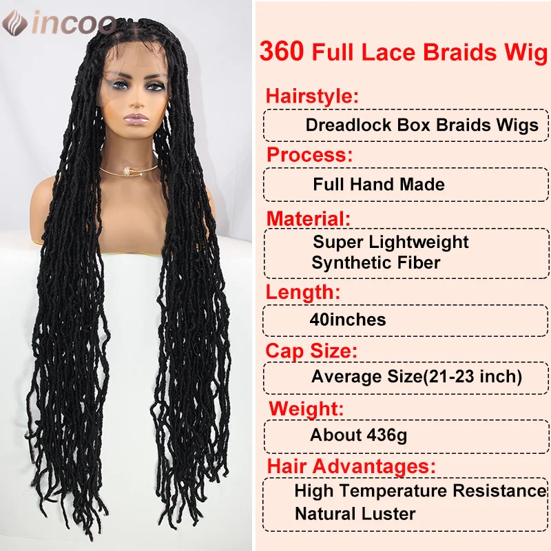 Long 40" Dreadlock Braided Wigs Synthetic Full Lace Front Wigs Butterfly Locs for Black Women Soft Senegalese Twist Braided Wigs