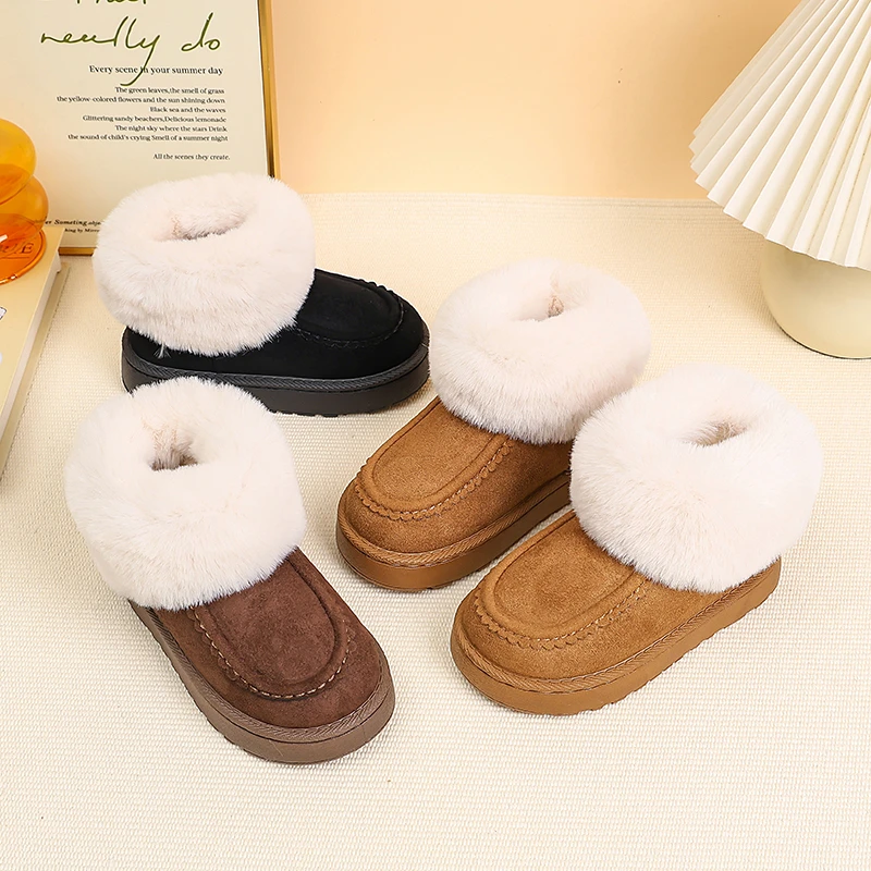 

2025 Winter New Children Cotton Short Boots for Girls Boys Fashion Korean Style Soft Sole Non-slip Versatile Outside Snow Shoes