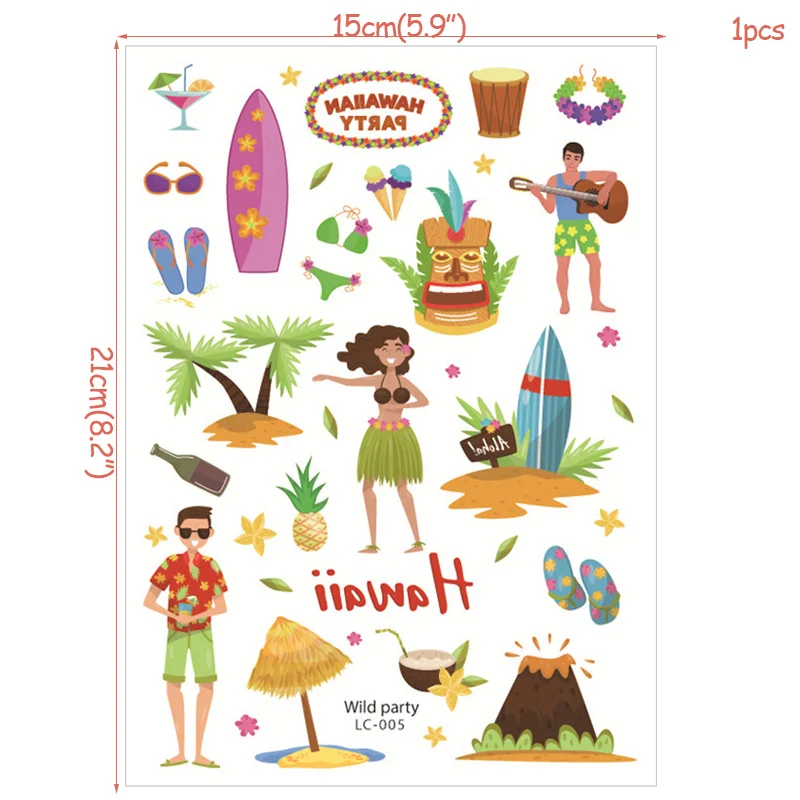 

Hawaiian Tattoo Stickers Luau Aloha Summer Beach Party Temporary Tattoo Stickers Tropical Flamingo Party Creative Decoration