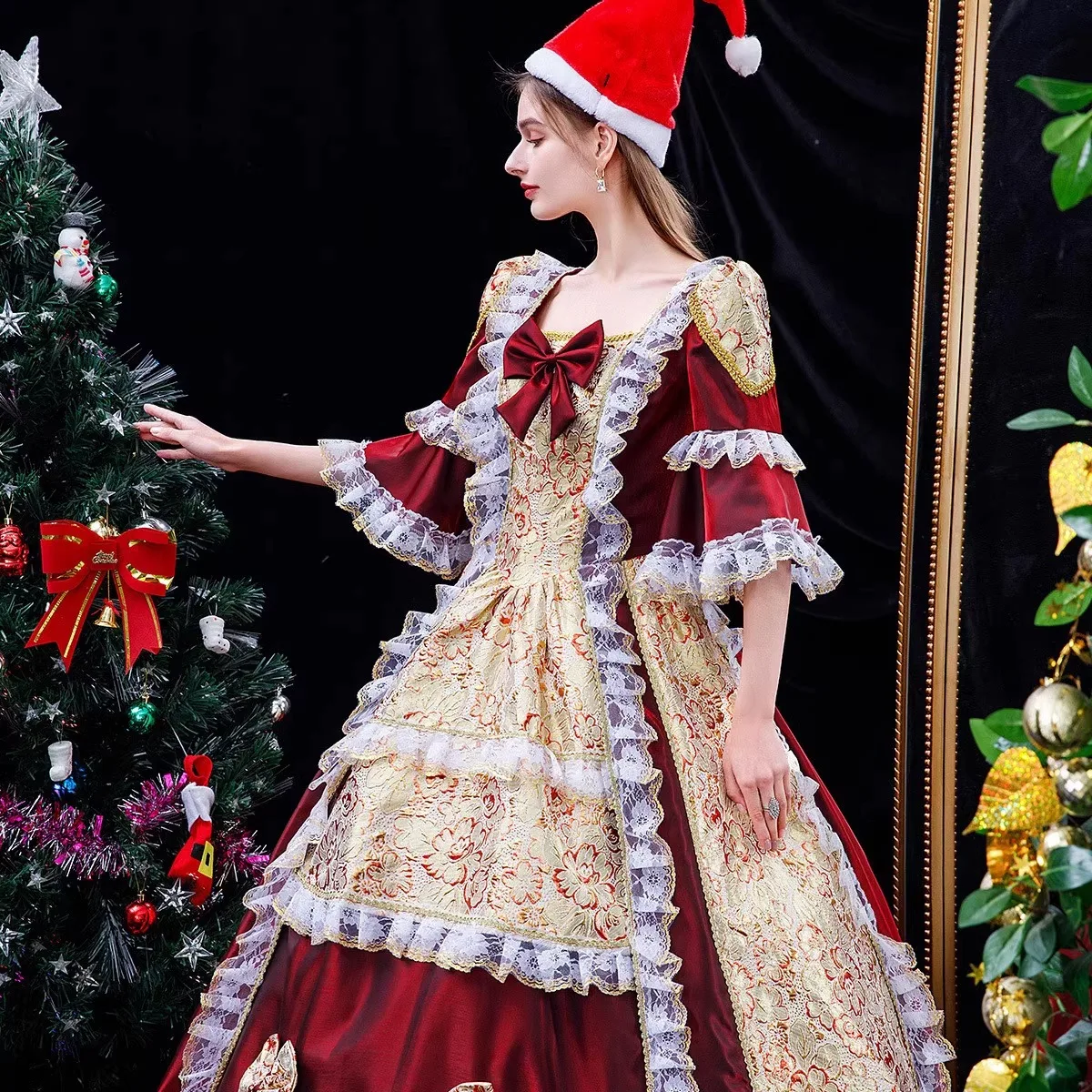 Burgundy Float Parade European Court Princess Dress Catwalk Photo Photo Christmas Performance Annual Meeting Women Show Costumes