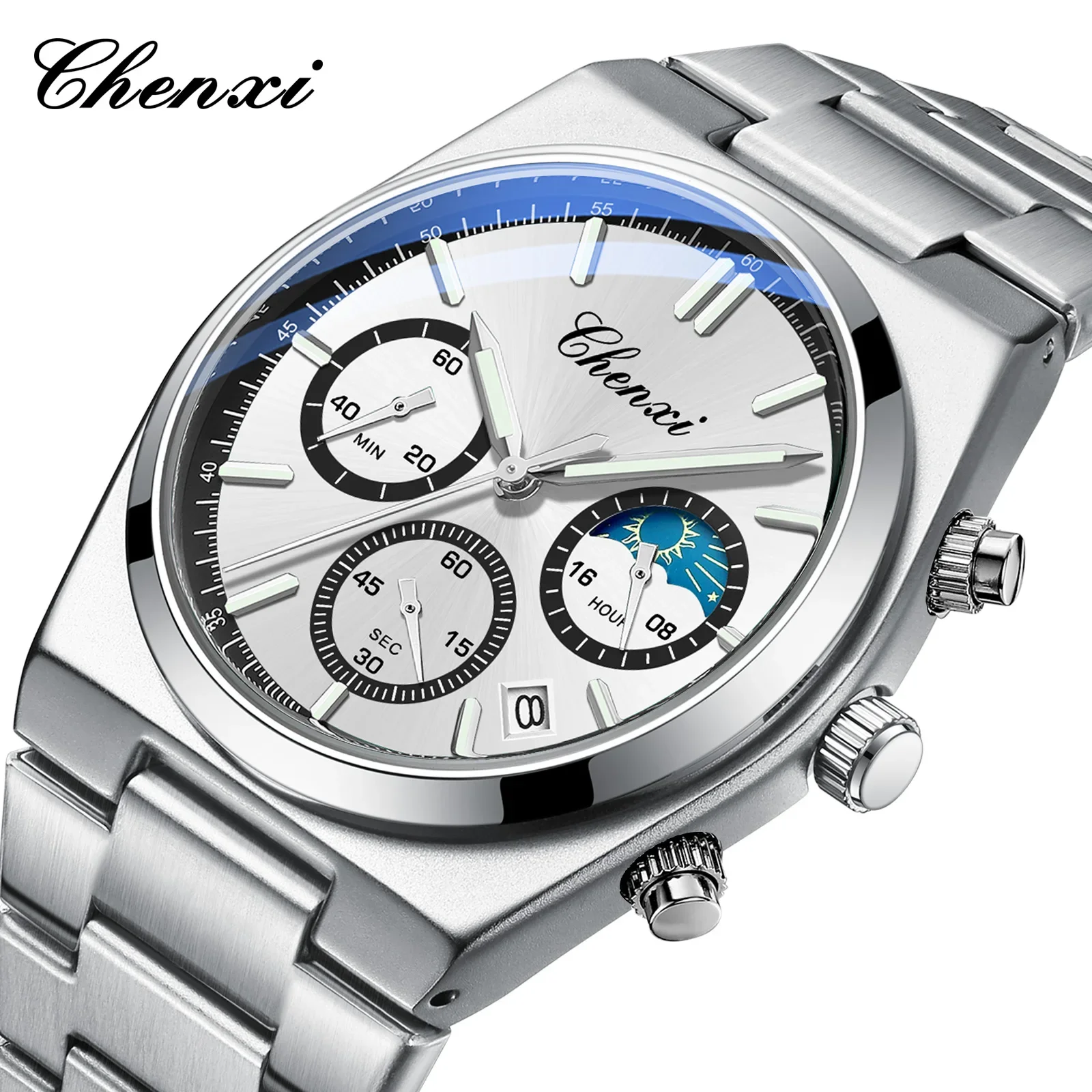

CHENXI 983, спортивные часы, мужские военные кварцевые наручные часы с фазой Луны, секундомер, хронограф, мужские часы Relogio Masculino