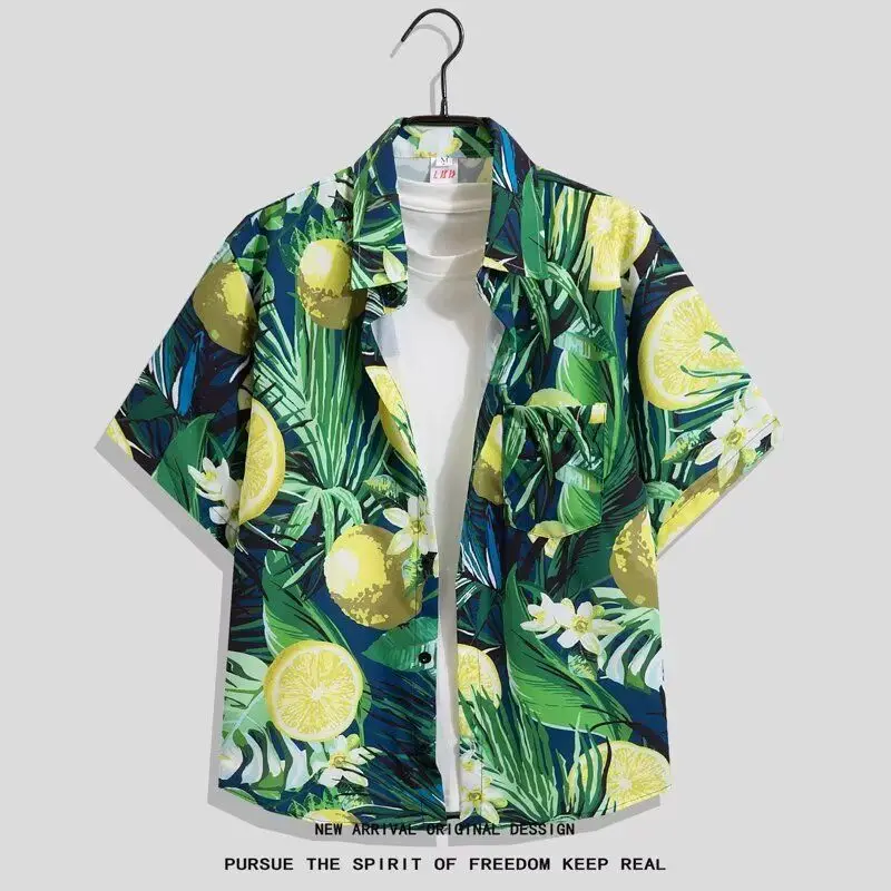 

Loose ort Sve Hawaiian Sle irt ex Hong Kong Retro Floral Design Summer Trend Polyester Fiber Stand Fit irt