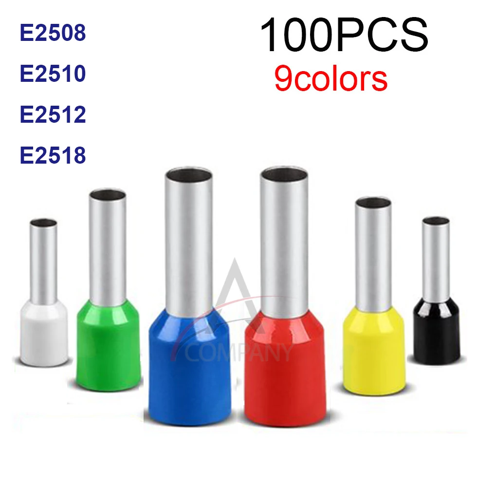 100PCS E2508 E2510 E2512 E2518  Tube insulating Insulated terminals 2.5MM2 Cable Wire Connector Insulating Crimp Terminal