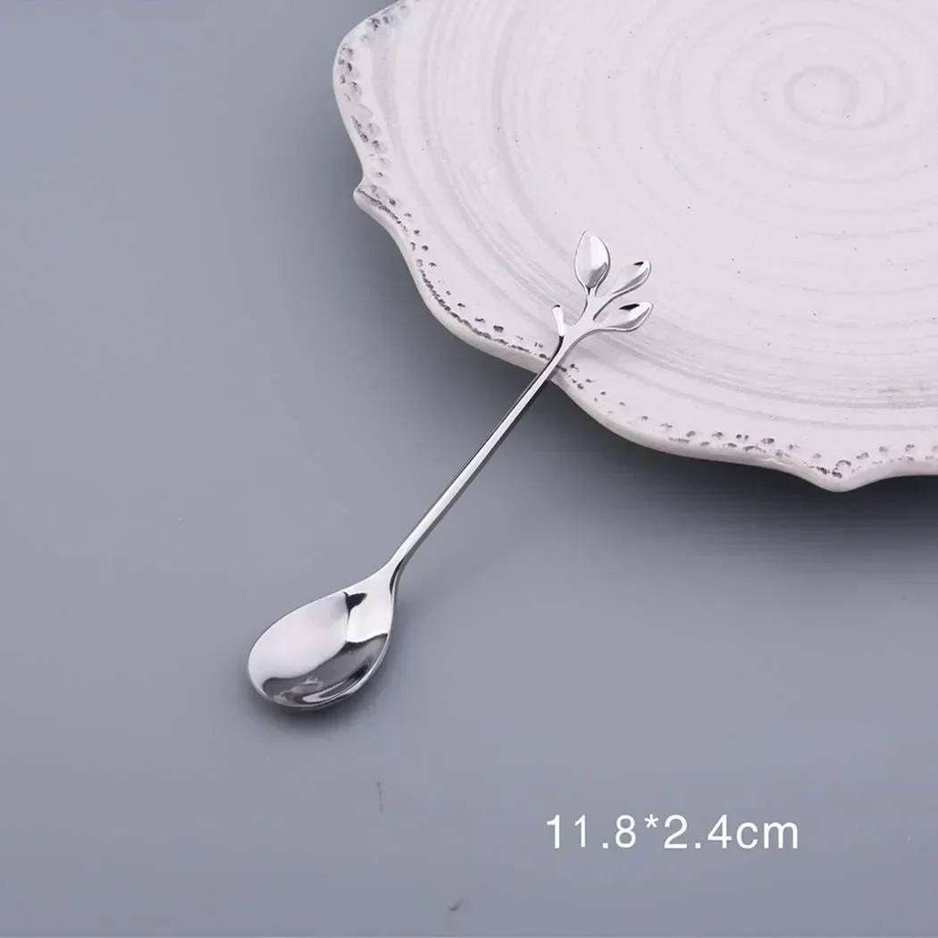 Cute Spoon 1pc Creative Dessert Teaspoon Appetizers Cocktail Leaf Metal Mini Cake Seafood Stainless Steel Stirring