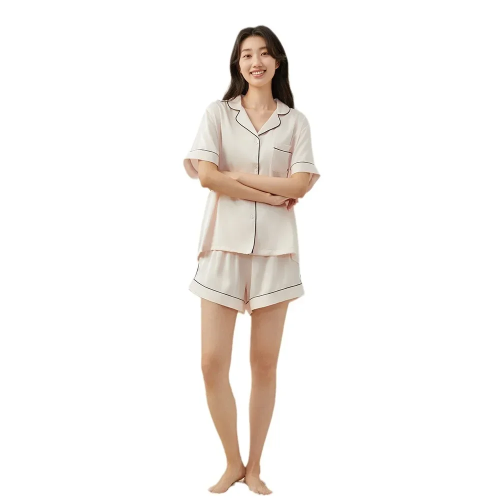 Secret Same Classic Solid Color Ice Silk Pyjamas Damen Kurzarm Shorts Loungewear Zweiteiliges Set