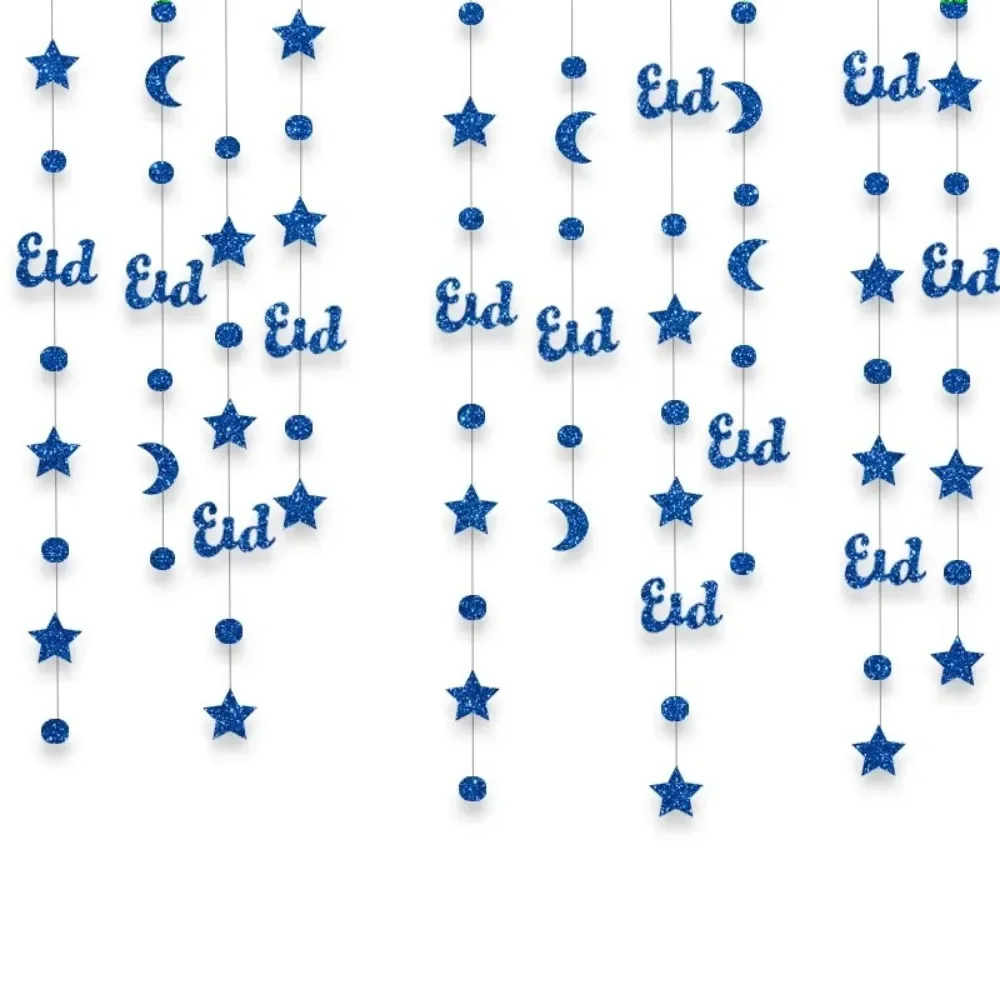 4M Eid Mubarak แบนเนอร์เครื่องประดับ Gold Silver Star Moon โคมไฟ Ramadan Kareem Hang Garland กระดาษ DIY Home Decor ดึงธง
