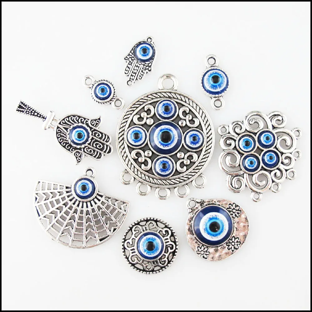 Fashion New Fans Palm Heart Flower Charms Blue Resin Pendants Connectors Tibetan Silver Plated