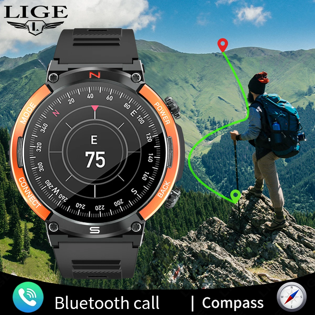 

LIGE уличные умные часы мужские GPS Bluetooth компас водонепроницаемые часы мониторинг температуры спортивные умные часы мужские часы