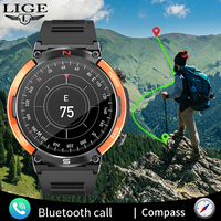 LIGE Outdoor Smart Watch Men GPS Bluetooth Call Compass Waterproof  Watch Temperature Monitoring Sport Smartwatch Men Watches