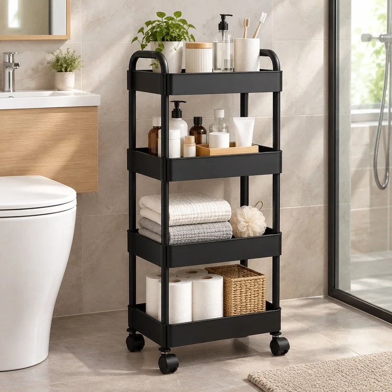 Multi-Purpose Storage Shelf with Open Design for Organizing Kitchenware, Books, and Snacks in Living Spaces