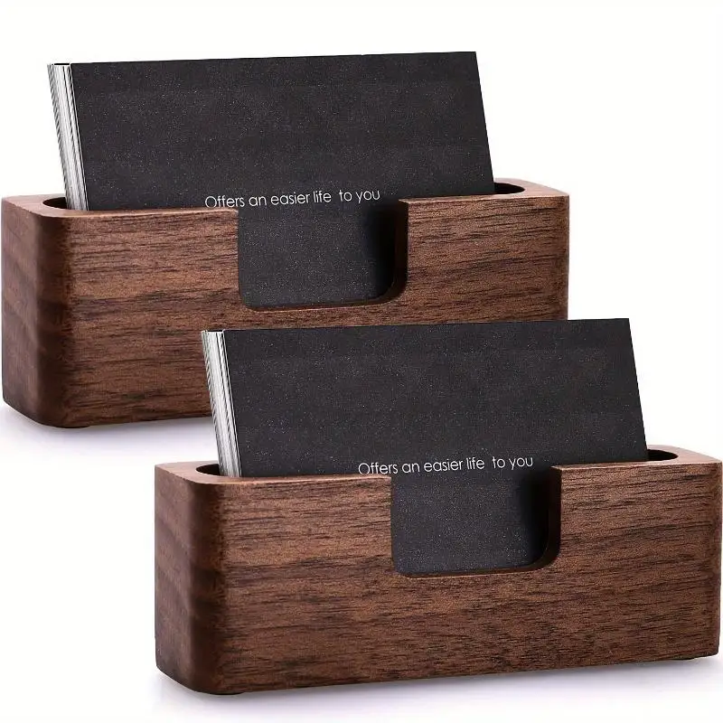 1Pc Elegant Wooden Business Card Holder Professional Desk Accessory Durable Office Display Stand with Multiple Compartments Dark