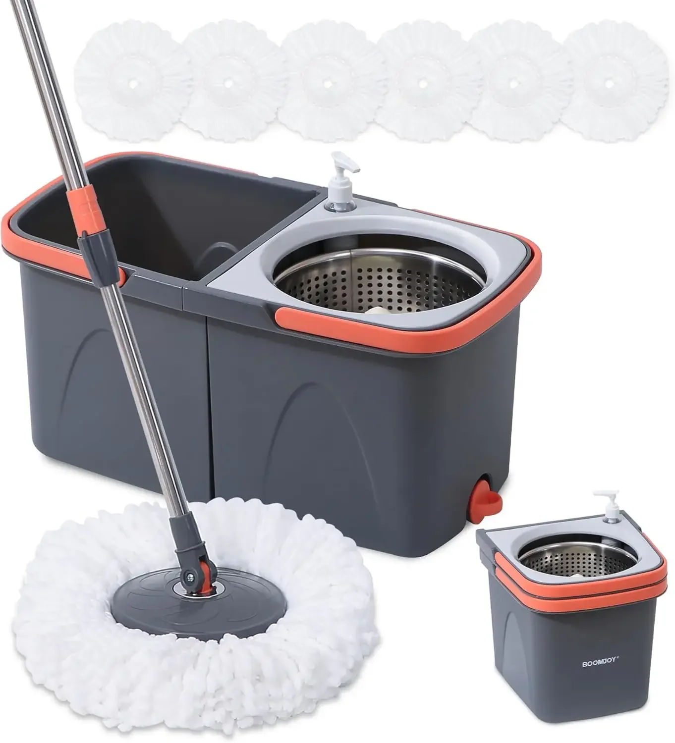 BOOMJOY Spin Mop and Bucket, Mop and Bucket with Wringer Set for Home, Easy Wring Mop for Floor Cleaning with 6 Microfiber Repl