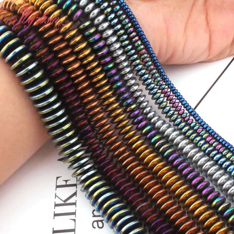 Natural Hematite Colorful Heishi Rondelle Metallic Coated Disc Stone Beads For DIY Women Jewelry Making Necklace Bracelet 15\
