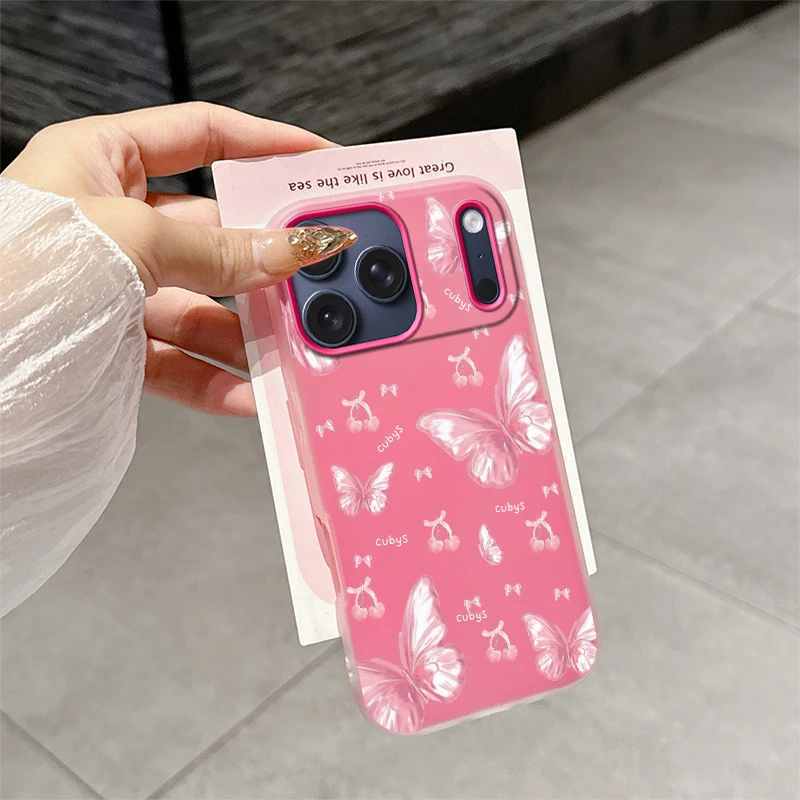 Cherry Butterfly Phone Case For iPhone 17 Air 16e 11 15 Plus 12 13 14 16 Pro Max Matte Silicone Jelly Soft Clear Back Cover