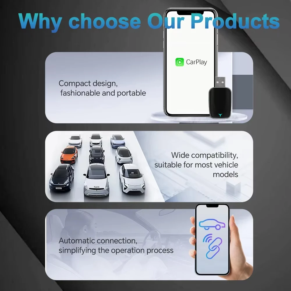 Xiaomi Upgrade 2In 1 Wireless Carplay AI Box Android Auto Plug Play Dotyczy konwersji oryginalnego przewodowego Carplay w samochodzie na bezprzewodowy