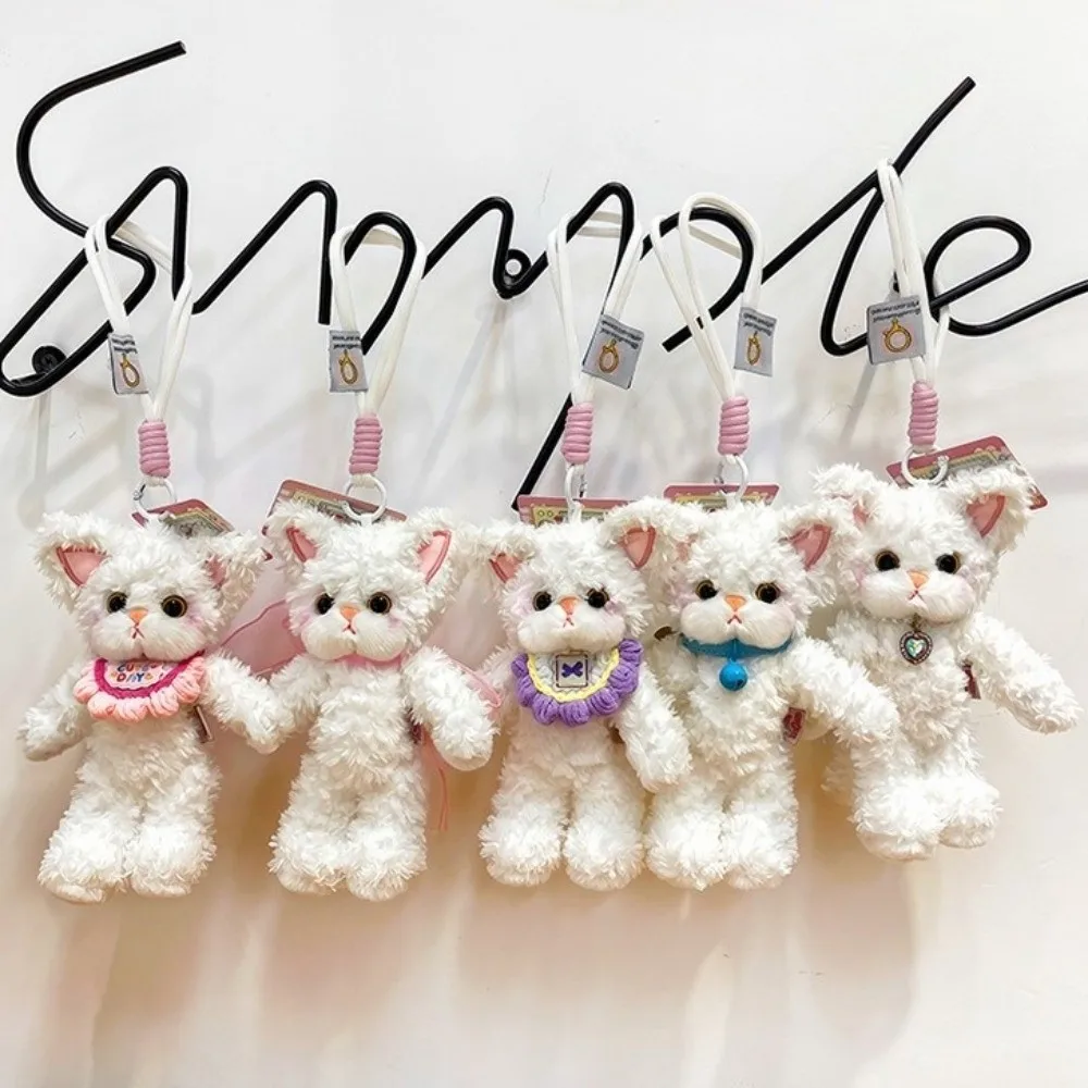 Cute Soft Cat Plush Keychain Animal Shape Cartoon Stuffed Bag Charm Curly German Cat Adorable Fluffy Ornament Kids