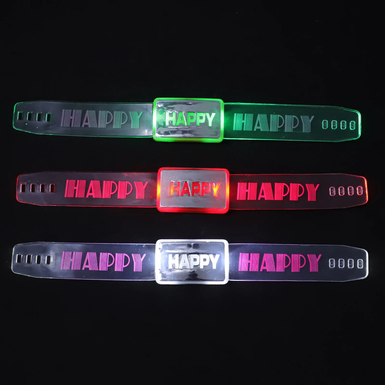 

3Pcs Festival Luminous Wrist Band Flashing Bracelet Party Light Up Wrist Band Durable Flexible Green Red White