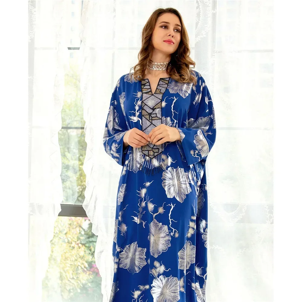 Etnico Stampato Abaya Dubai Turchia Islam Arabo Musulmano Lungo Maxi Abito Caftano Robe Femme Abiti Abaya Per Le Donne Caftano Marocain