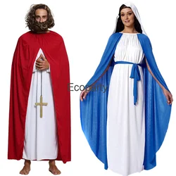 Halloween Adult Children Christ Jesus Virgin Mary Cosplay Costume For Men Women Jesus Robe Cloak Uniform Set Purim Party Outfits