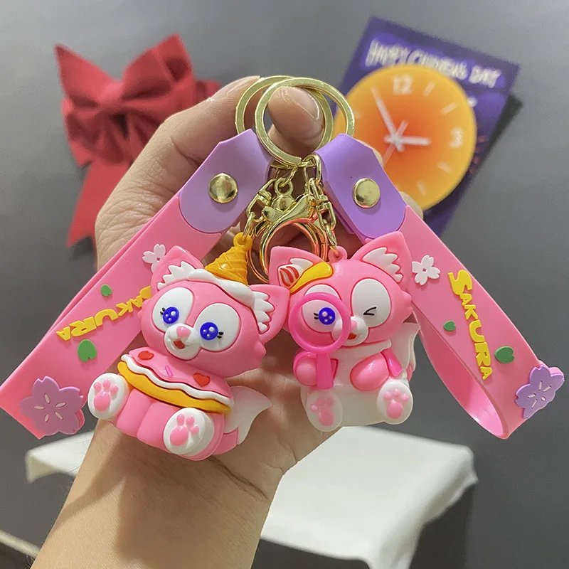 Disney Cartoon Pink LinaBell Fox Key Chains for Women Girls Fans Backpack Bag Keyrings Accessories Keys Holder Gifts