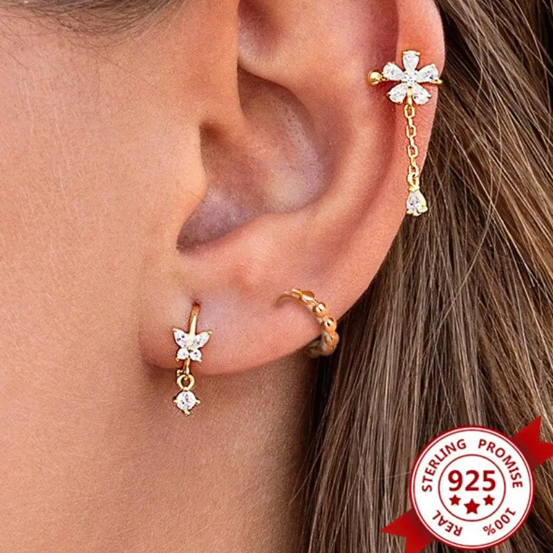 ต่างหูแบบห่วงเข็มเงินแท้แบบ925ต่างหูห่วงวงกลมรูปทรงเรขาคณิตแบบเรียบง่ายสำหรับผู้หญิงของขวัญเครื่องประดับแฟชั่นแนววินเทจประดับลูกปัดขนาดเล็กสำหรับปาร์ตี้