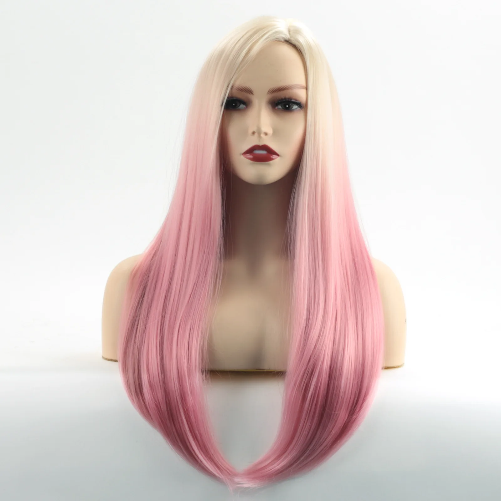 

Gradient Pink Long Straight Hair Wig with Natural Scalp for Women