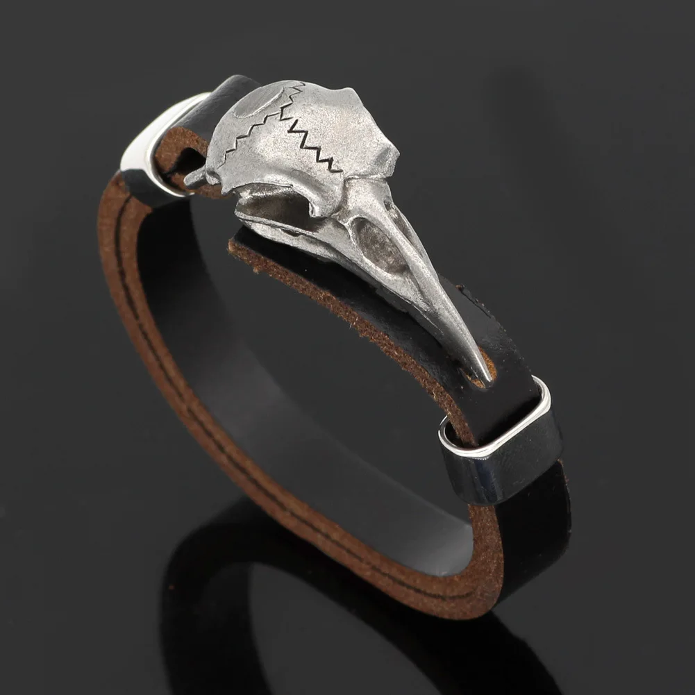 Viking Odin Raven Stainless Steel Viking Jewelry Wicca Skull Men Slavic Leather Bracelet Vikings Accessories Vikingos Bangle Adj