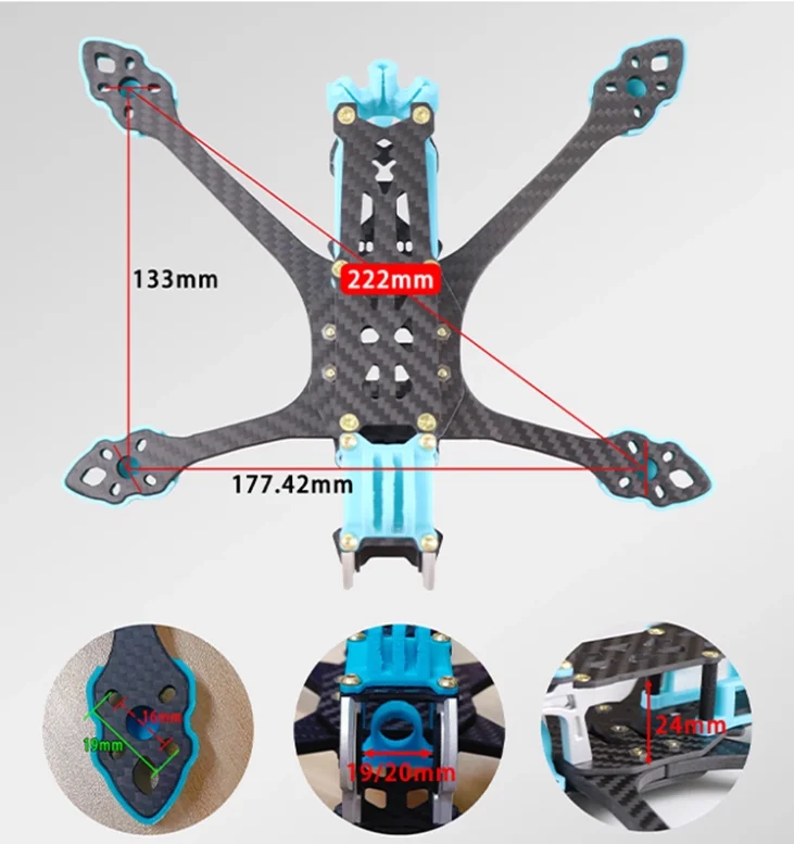 MARK5 Mark 5 DC O4 Rro 5 Zoll 222 mm FPV Carbonfaserrahmen für MARK5-DC Air Unit FPV Kamera Freestyle RC Racing Rahmen Kit – Detail 1