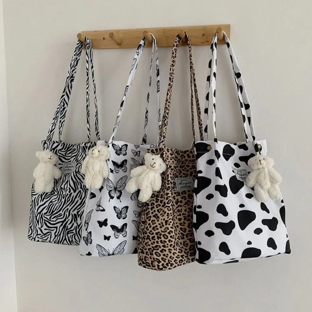 Borsa a tracolla Casual con stampa leopardata borsa a tracolla leopardata con motivo zebrato modello mucca borsa a mano con stampa farfalla ad alta capacità studente