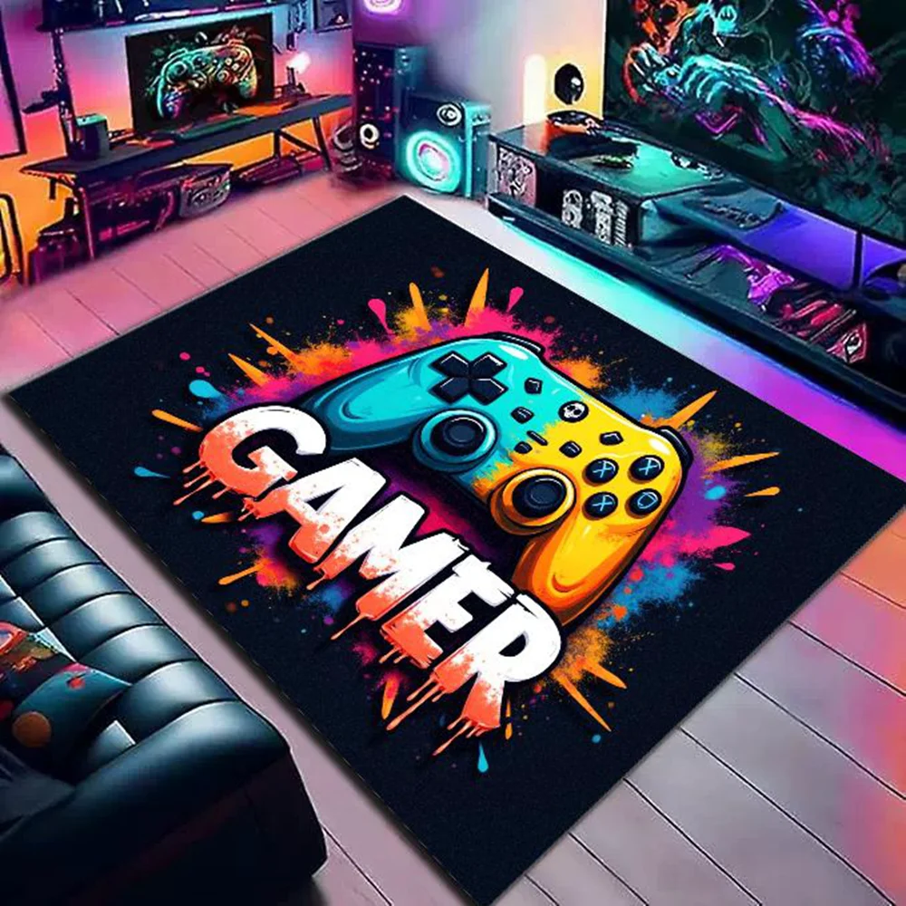 

VIKAMA Trendy Cool Gamer Flannel Carpet Living Room Bedroom Electronic Game Room Floor Mat Computer Chair Rug Home Decoration