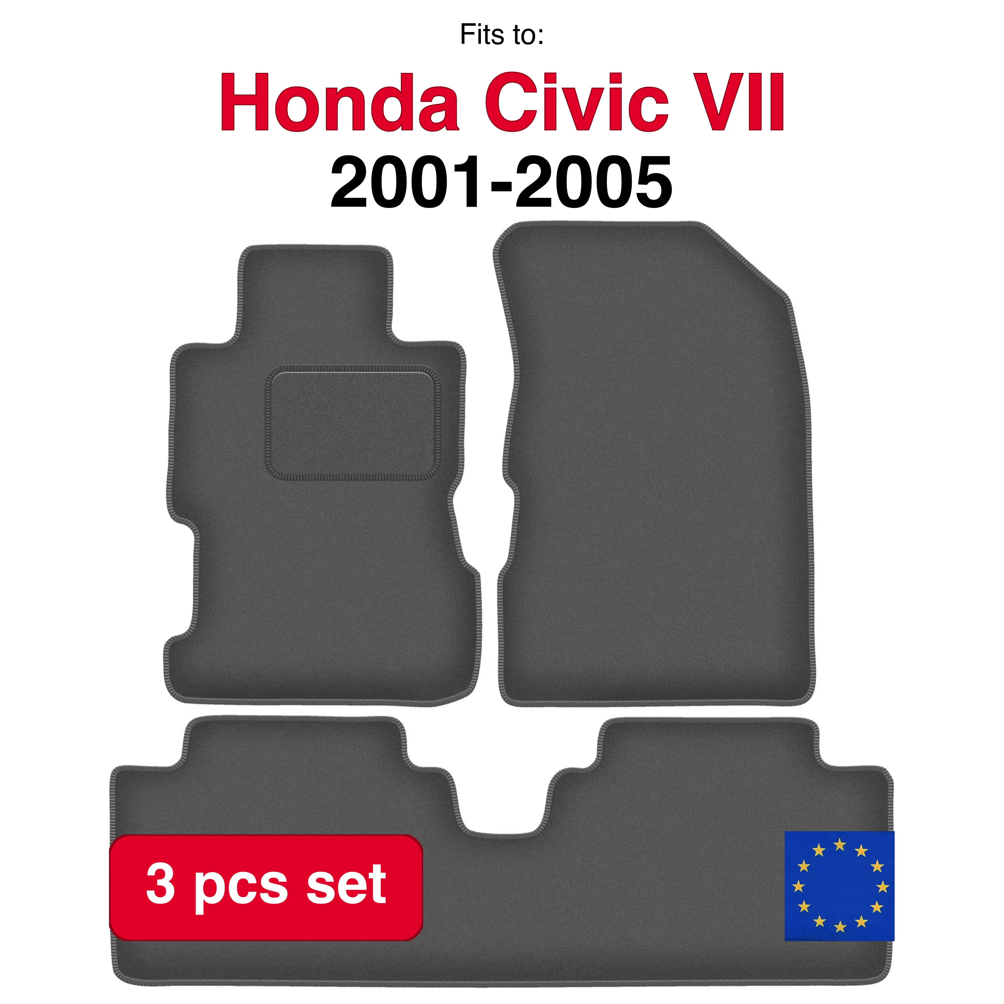Auto velour matten voor Honda Civic VII sedan (2001-2005) -grafiet (3 stuks) in de auto passende automattenset