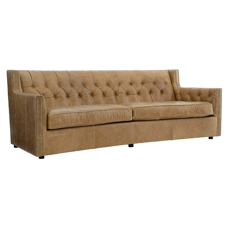 

American Retro Leather Sofa Hall Hotel PU Leather Curved Office Sofa Pull up Soft Bag Leisure Three Double Sofa Customization