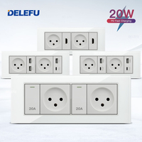 DELEFU Glass SC70 Panel 195mm White Israeli Standard USB C-type Fast Charging Wall Socket Switch TV Phone CAT5 CAT6